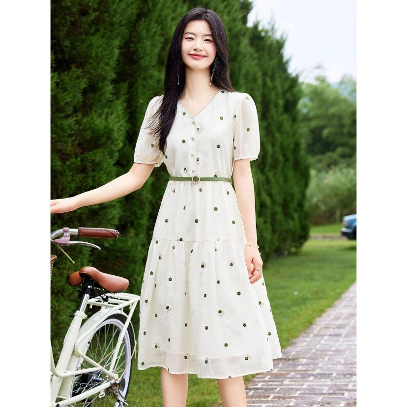ST&SAT CLASSIC2025夏季新款时尚优雅气质短袖连衣裙Y0236