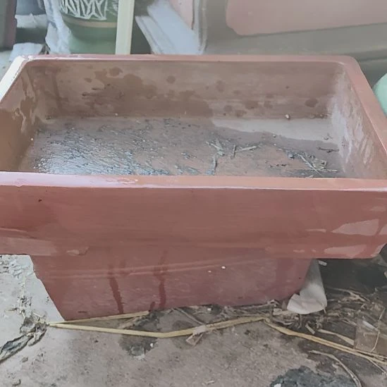 宜兴紫砂花盆长方假山水底