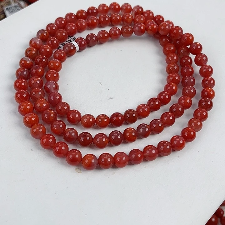 昕***木南红玛瑙未镶嵌瓦西牛血红圆珠多圈8mm