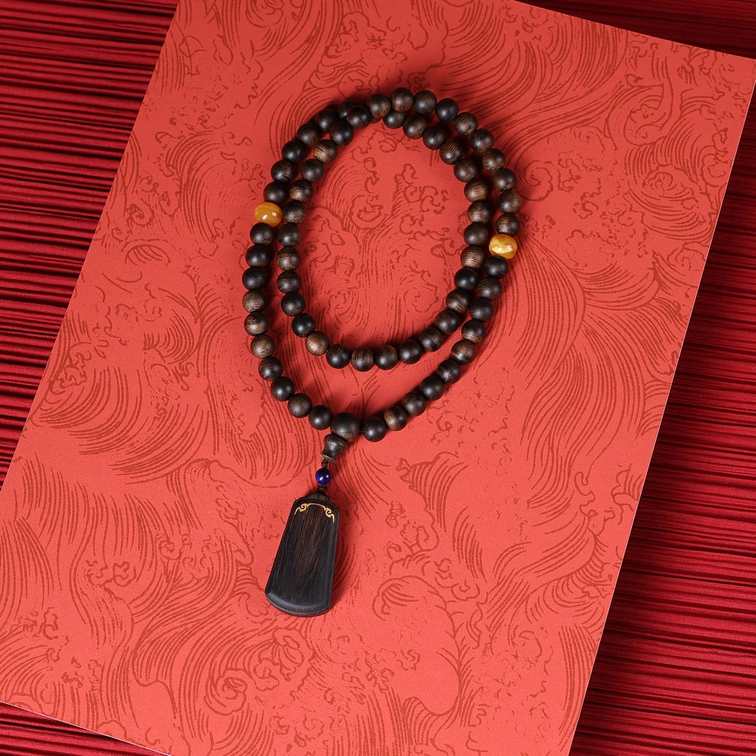 沉香【德善香识】C心髓料越南芽庄老白棋无事牌设计款0.8圆珠脖链