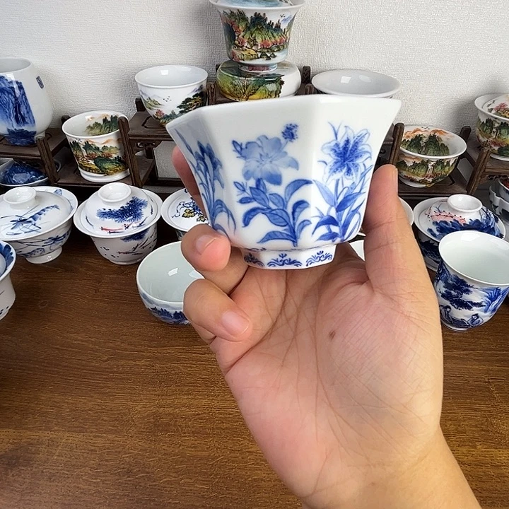 忠意堂釉下彩八方杯