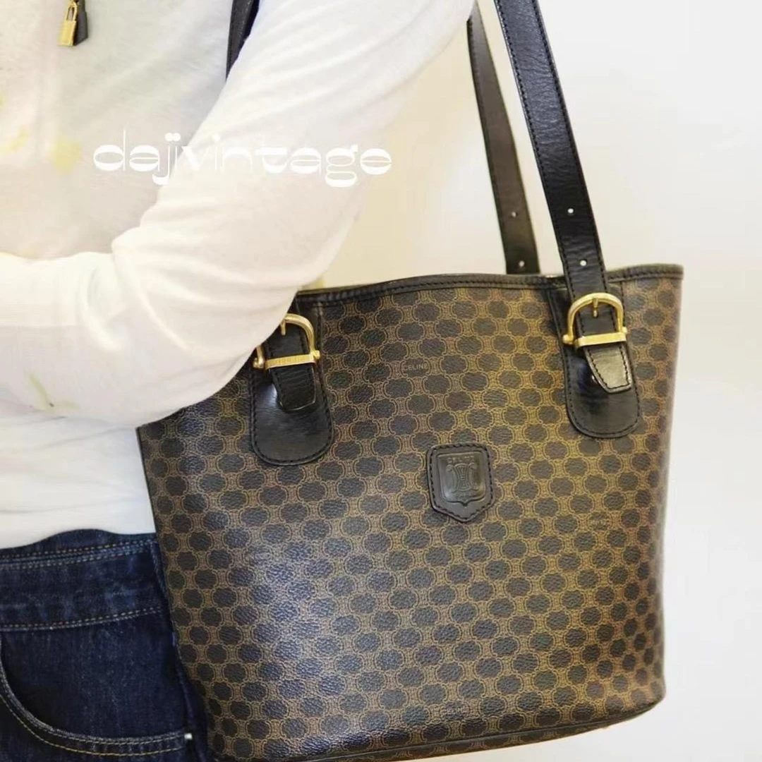 95新 Celine/思琳 大吉中古/Celine瑟琳黑老花菜篮子单肩包
