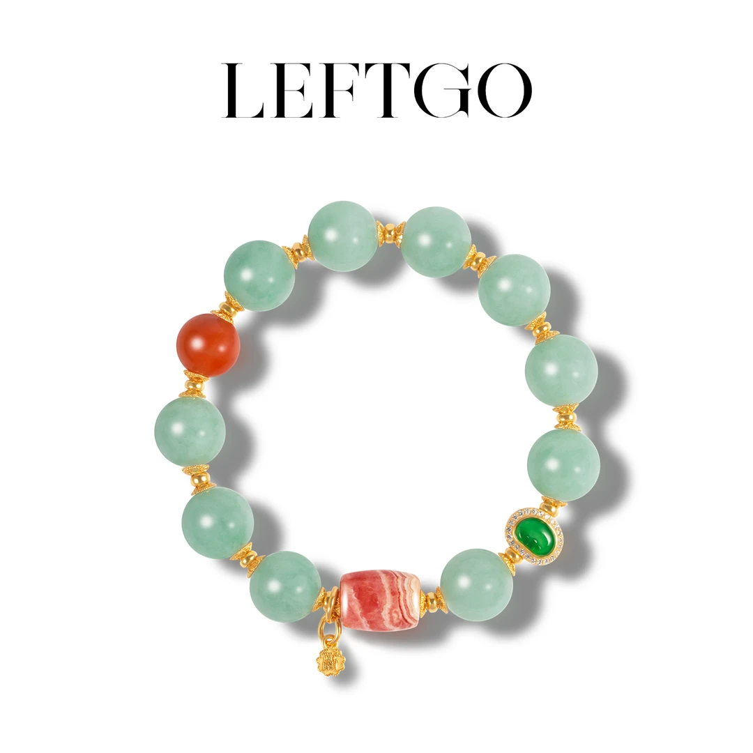 LEFTGO左戈天然缅甸翡翠手串女S925银镀金红纹石手链多样性发一件