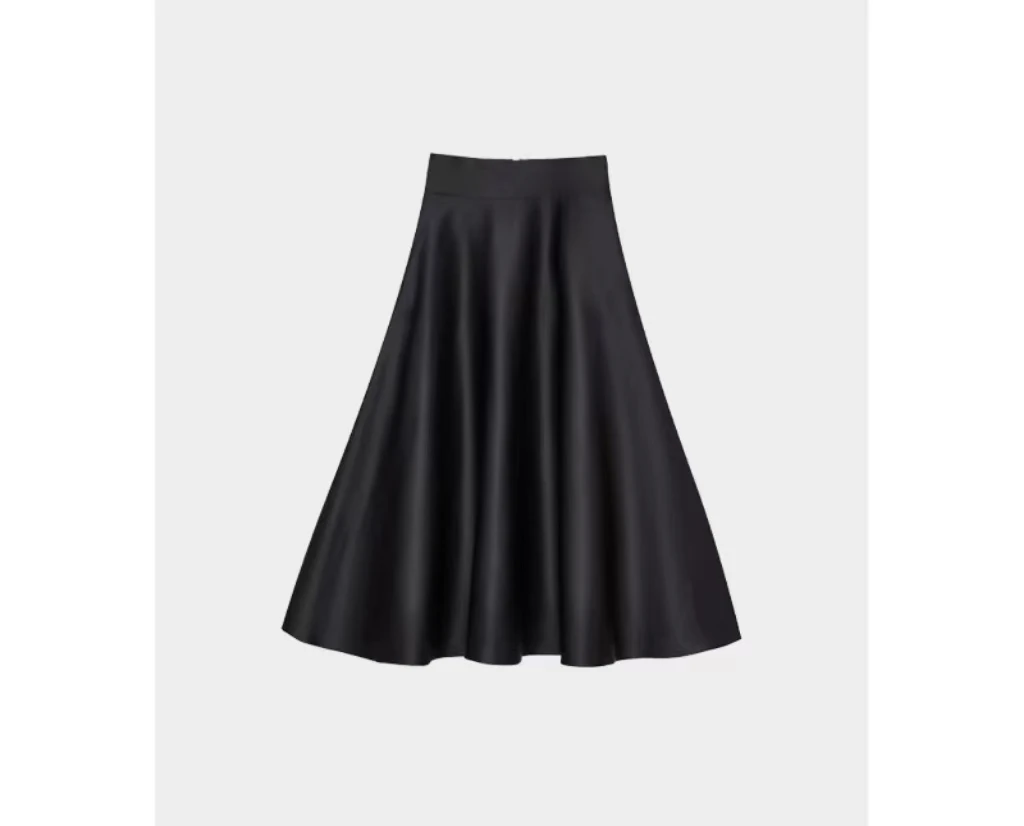 早秋法式中高腰大摆光泽感显瘦气质拉链赫本风半身裙