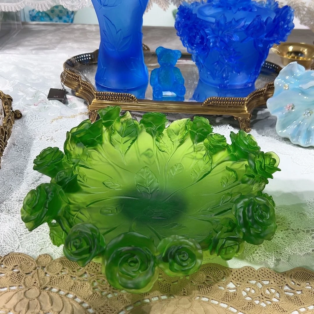 陶瓷QAA258脱蜡水晶玫瑰花果盘