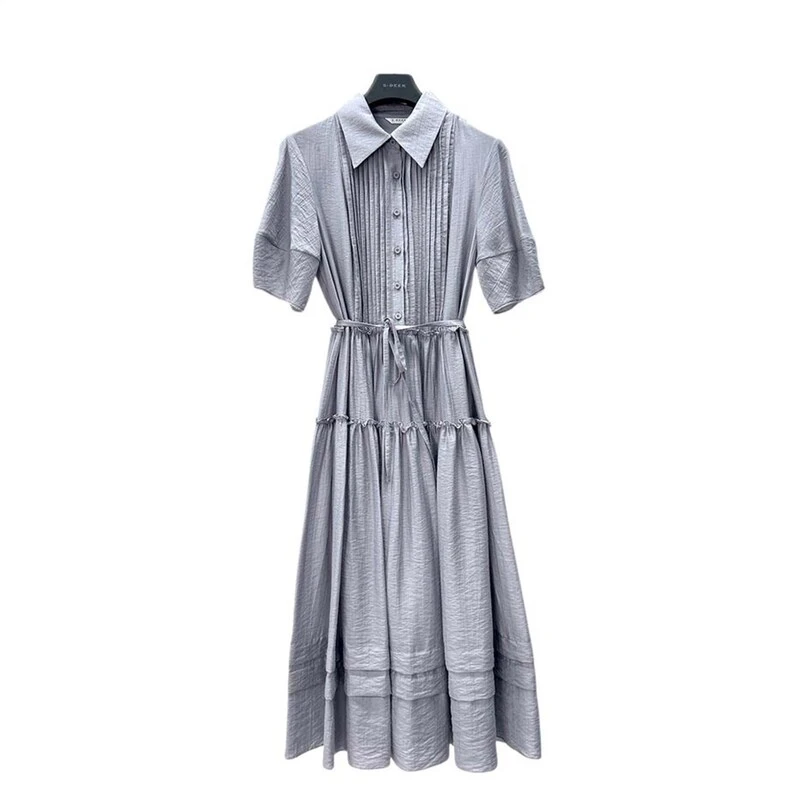 圣迪奥正品早秋气质时尚风琴褶收腰吊带衬衫连衣裙套装S242Z1439