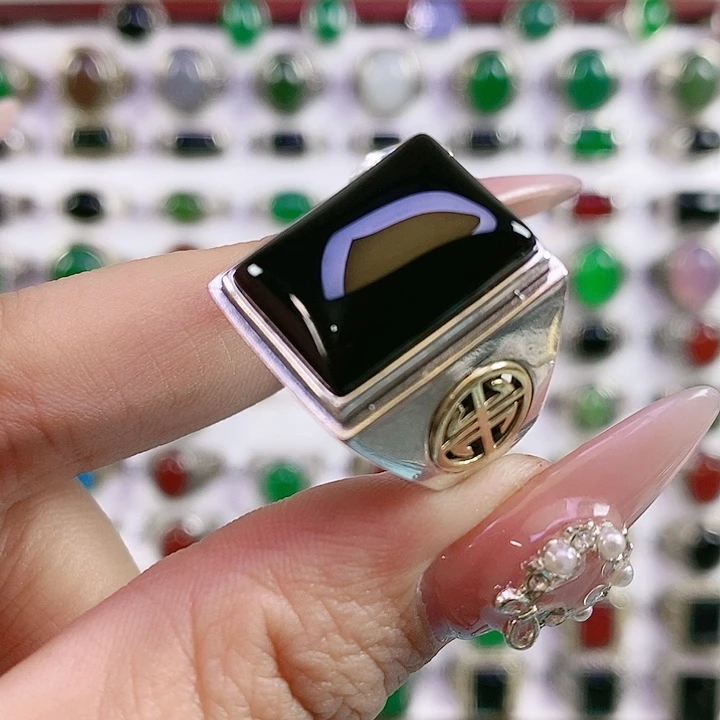 银S925镶嵌戒指玛瑙/玉髓兰****务