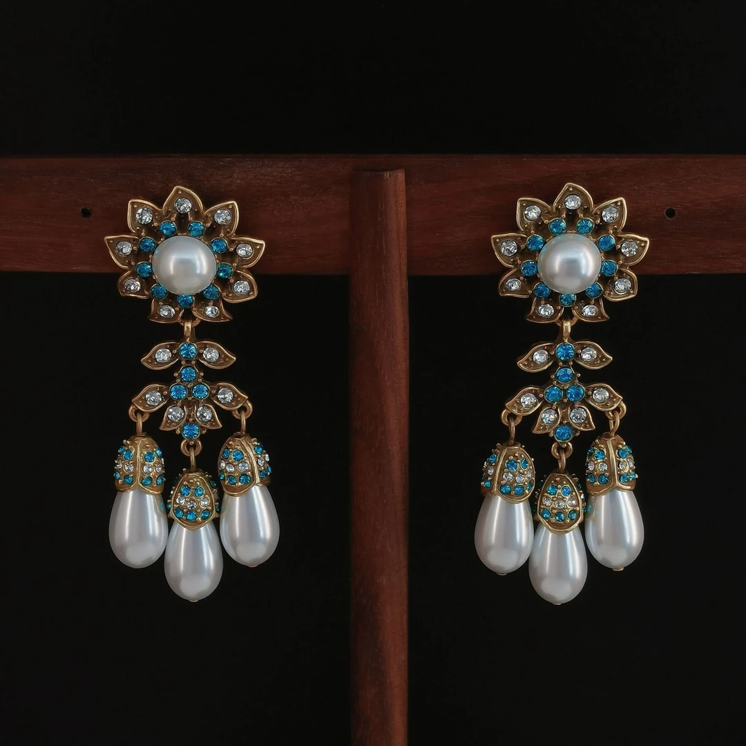 合金锆石耳饰 蓝锆向日葵太阳花耳坠