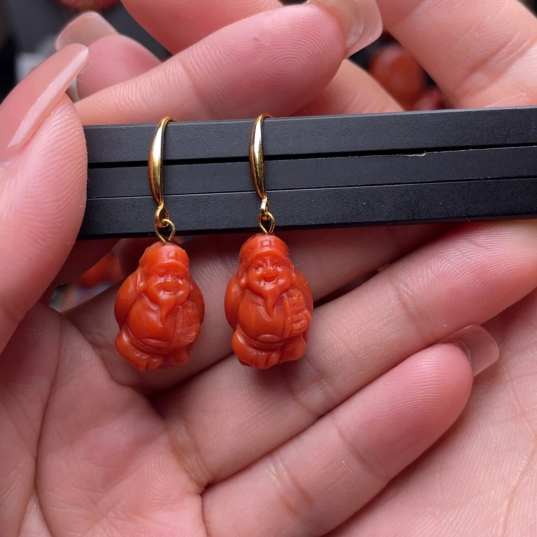 【闪购商品】南红玛瑙财神耳钩银S925镶嵌