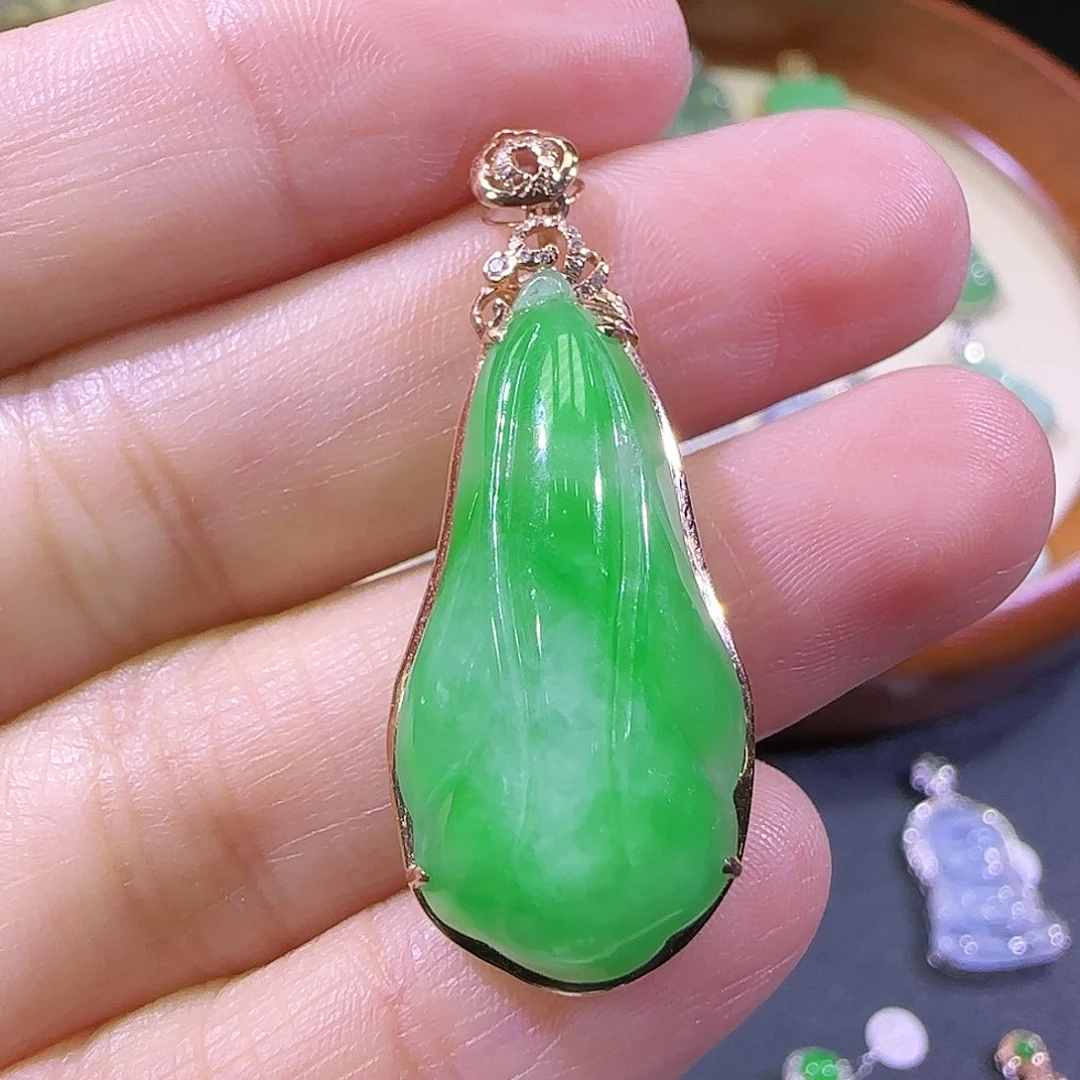 翡翠18K金镶嵌吊坠(不含链)