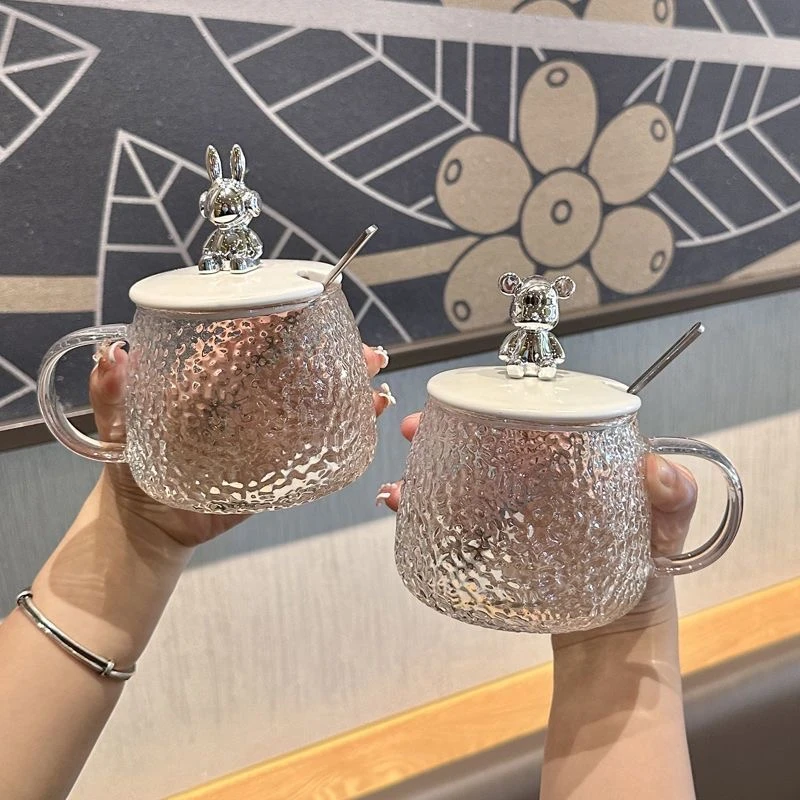 ins风可爱耐热玻璃水杯女生高颜值马克杯带盖勺办公室咖啡早餐杯