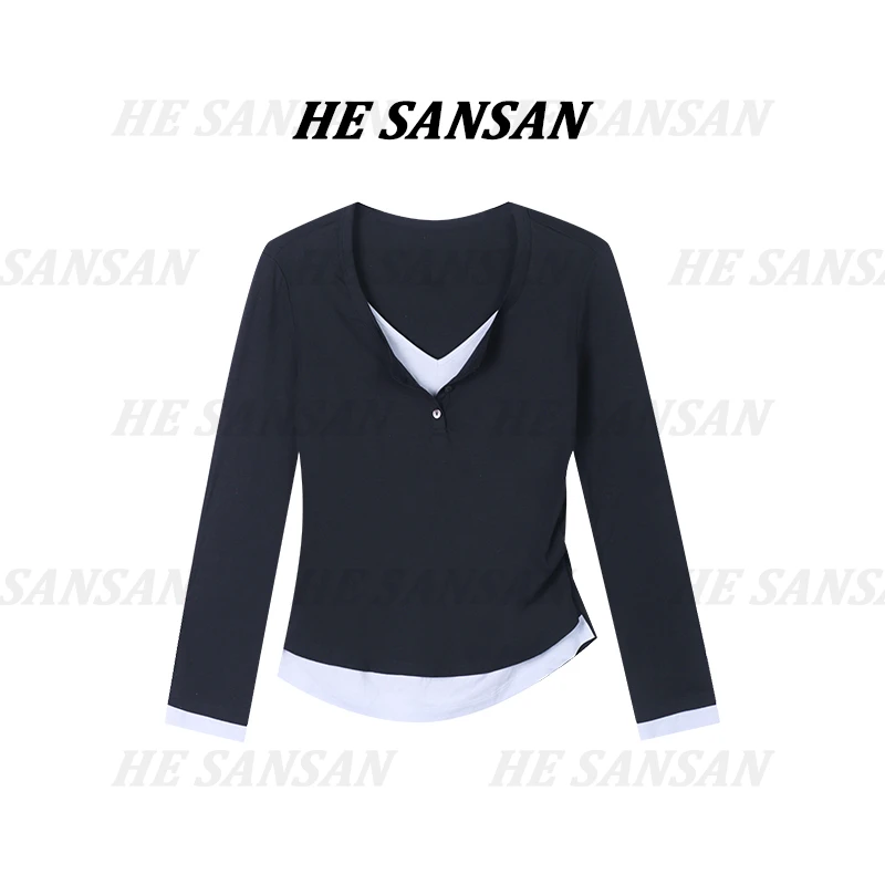 【SANSAN】简约轻奢假两件百搭套头设计款长袖DY-4429