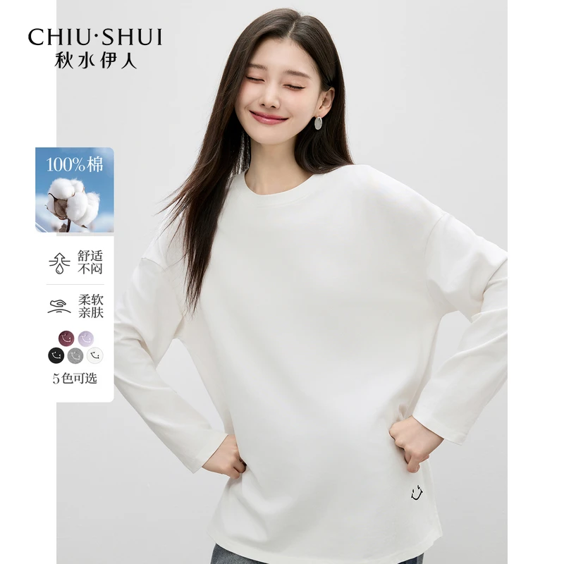 【丽公主】秋水伊人经典T恤女白色内搭上衣624101M200478
