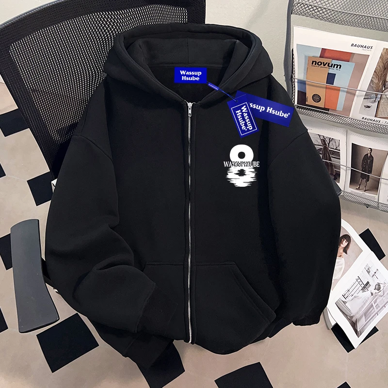 WASSUP HSUBE国潮牌重磅男士开衫连帽卫衣慵懒宽松青少年外套男装