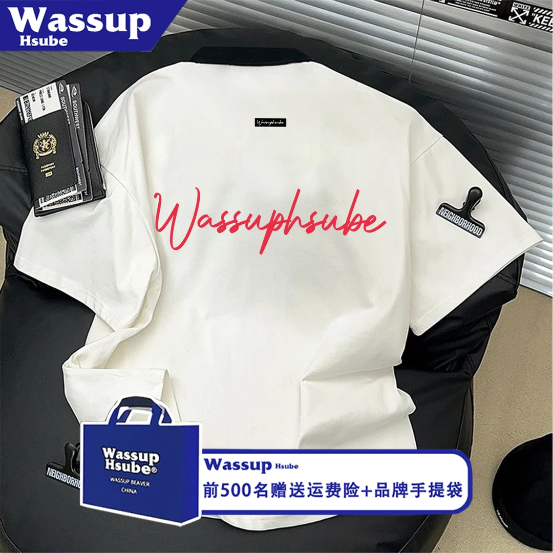 WASSUP HSUBE美式潮牌字母印花Polo衫短袖男翻领T恤宽松情侣T恤女