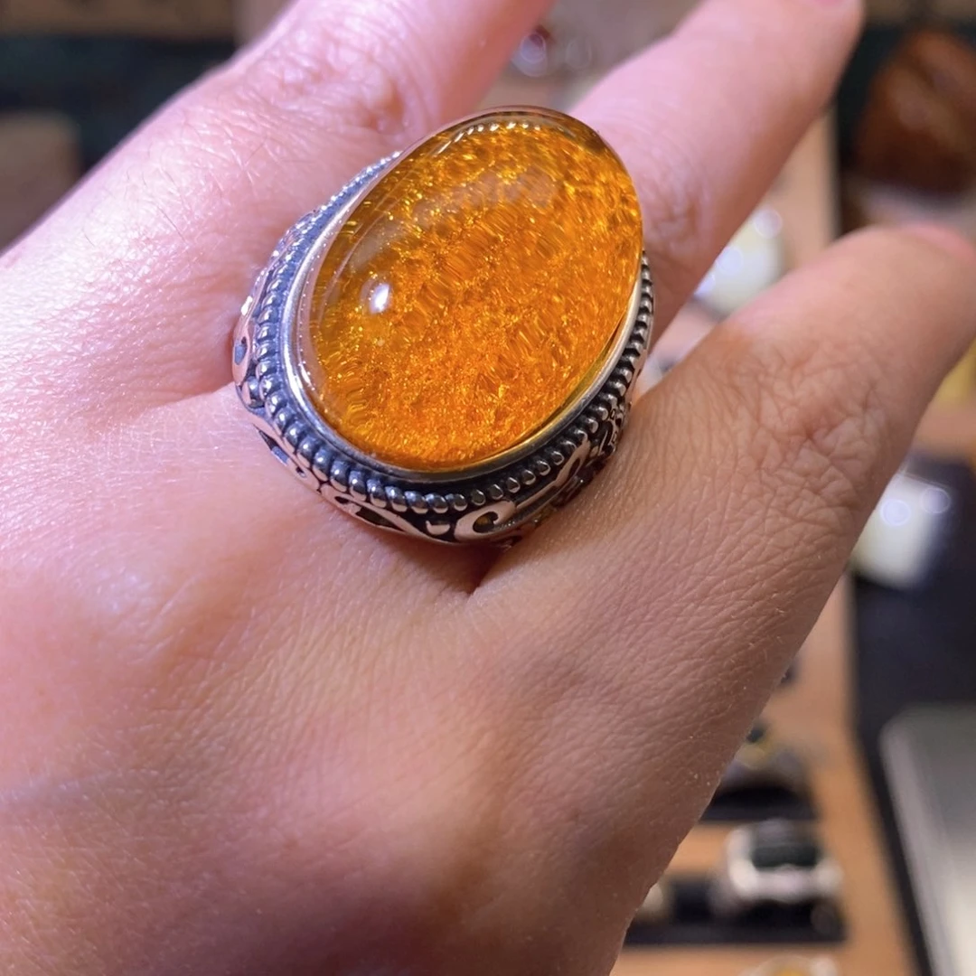 琥珀戒指银S925镶嵌H****s