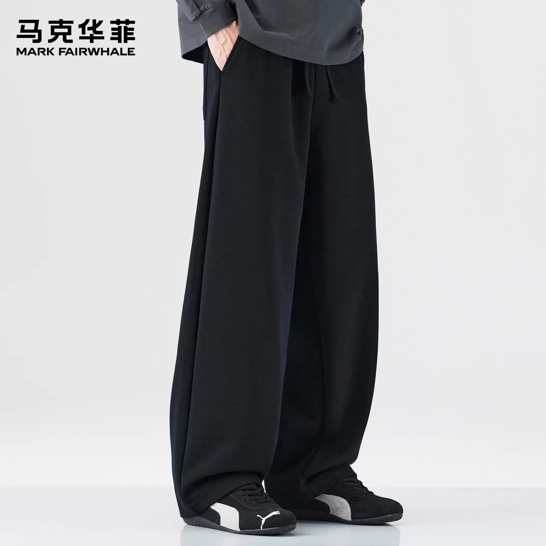 马克华菲抽绳垂感休闲裤男士秋冬季潮牌宽松百搭加绒拖地弯刀长裤