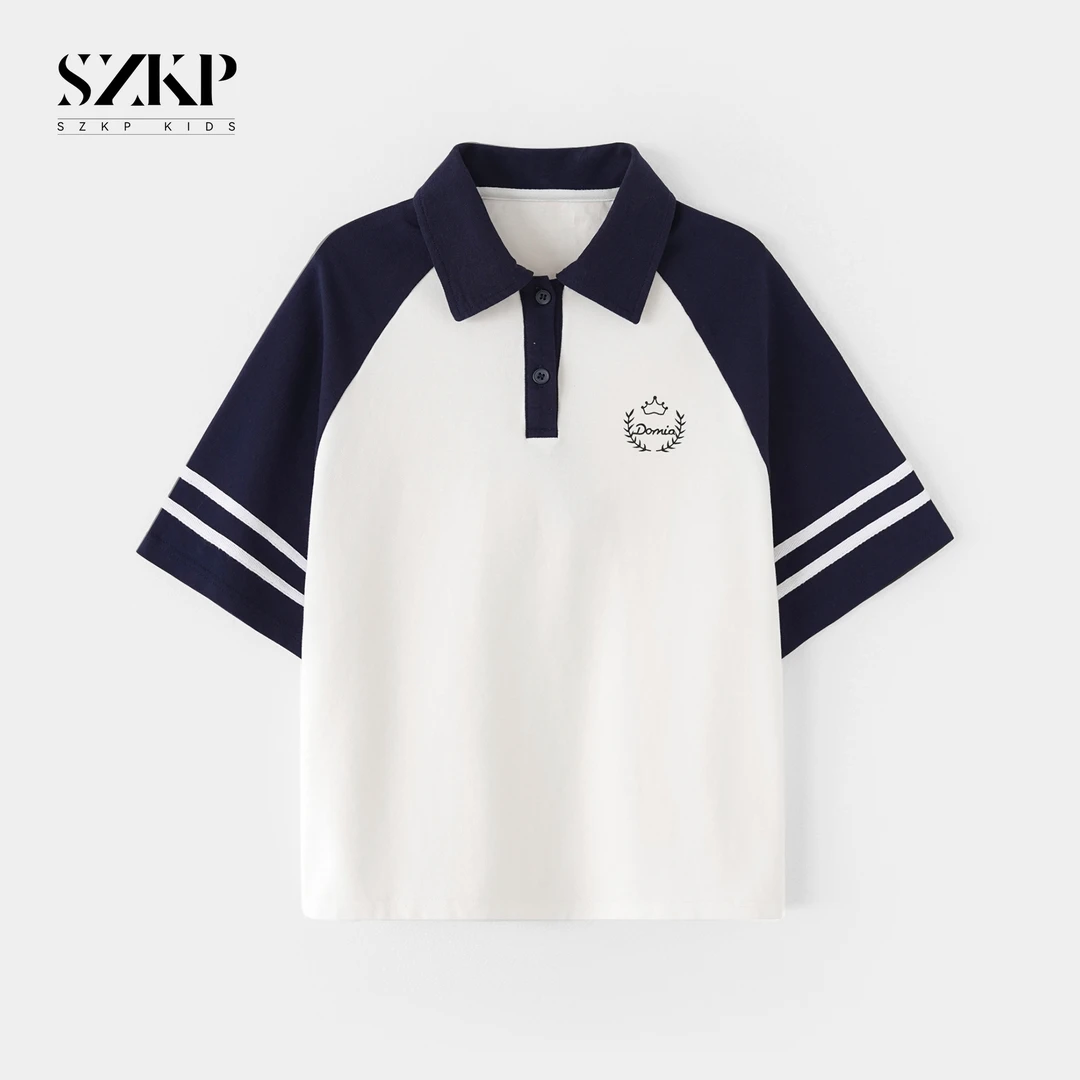SZKP纯棉针织拼色短袖POLO衫女童夏季新款儿童洋气t恤BGYX551141