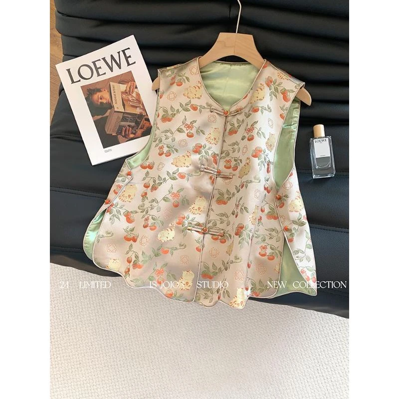 新中式高端柿柿如意马甲女装春季高级改良国风缎面外穿坎肩背心