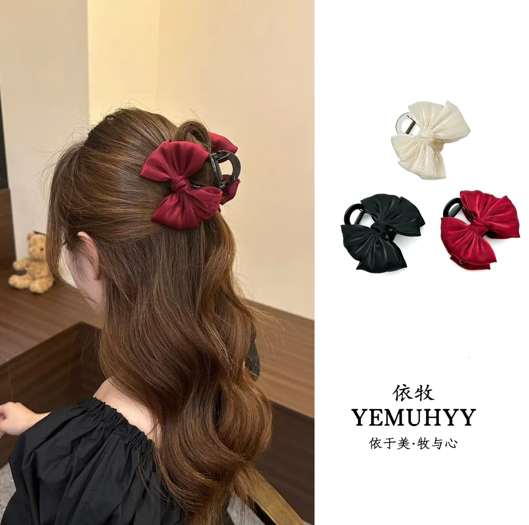 依牧高级感丝光蝴蝶结高马尾丸子头抓夹气质甜美盘发发夹