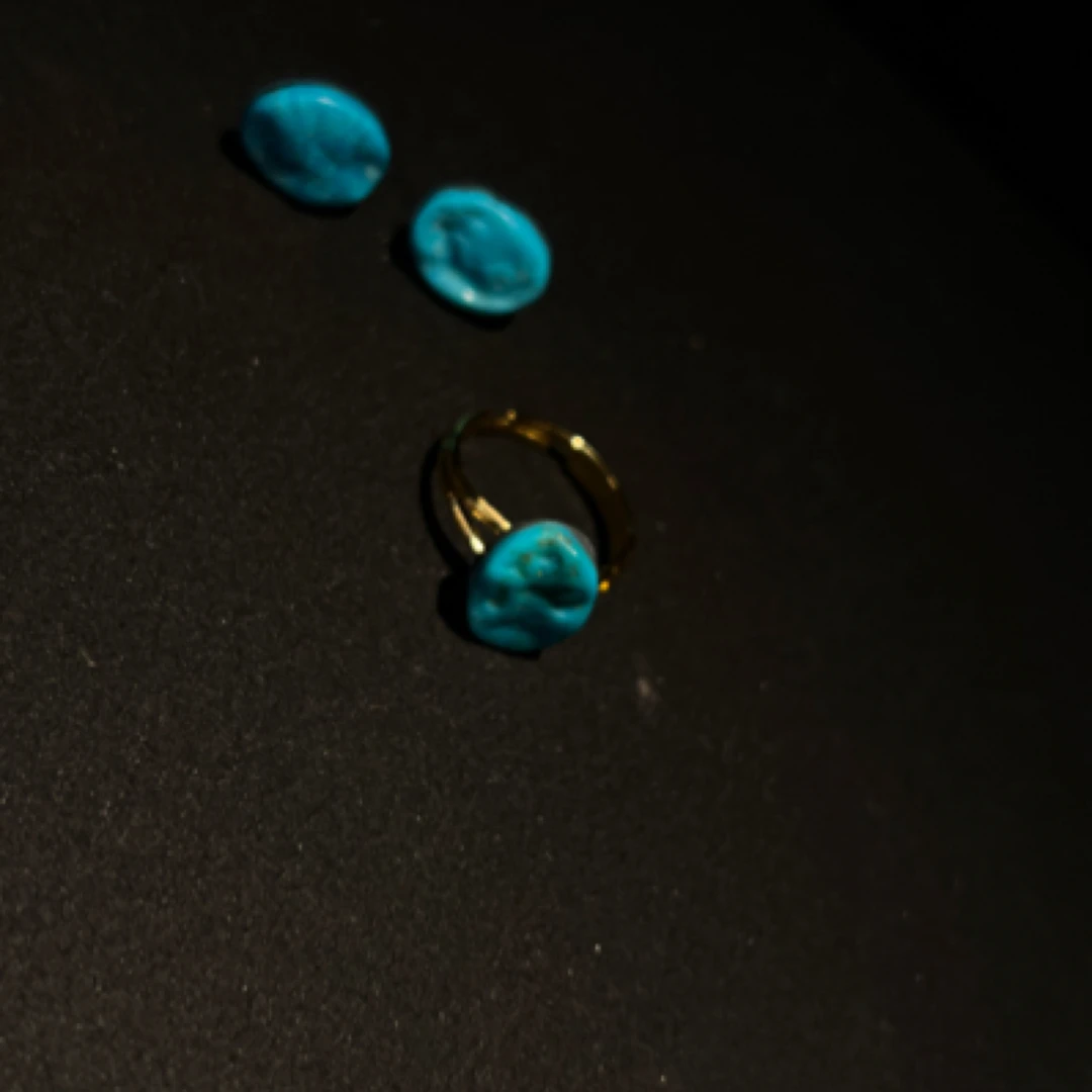 铜合金耳饰 蓝色简约耳环戒指