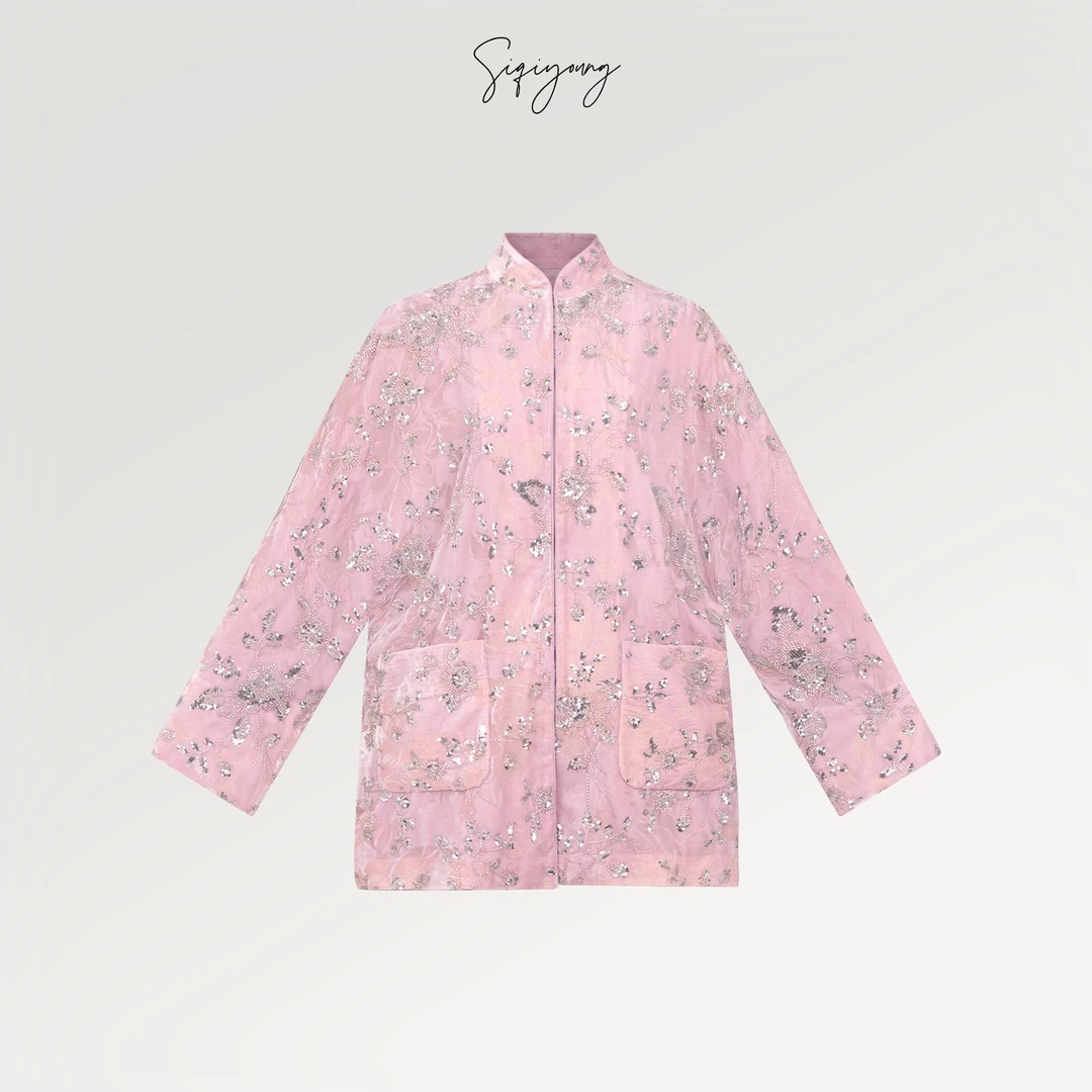 SIQIYOUNG 海棠春-重工钉珠金丝提花外套