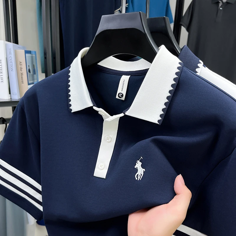 拉夫家】男女同款轻奢撞色POLO衫百搭时尚高级感短袖t恤cp-101