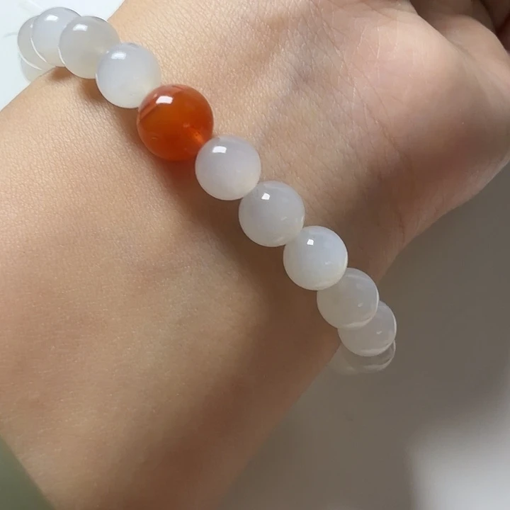 和田玉未镶嵌手链白月光猫眼8mm