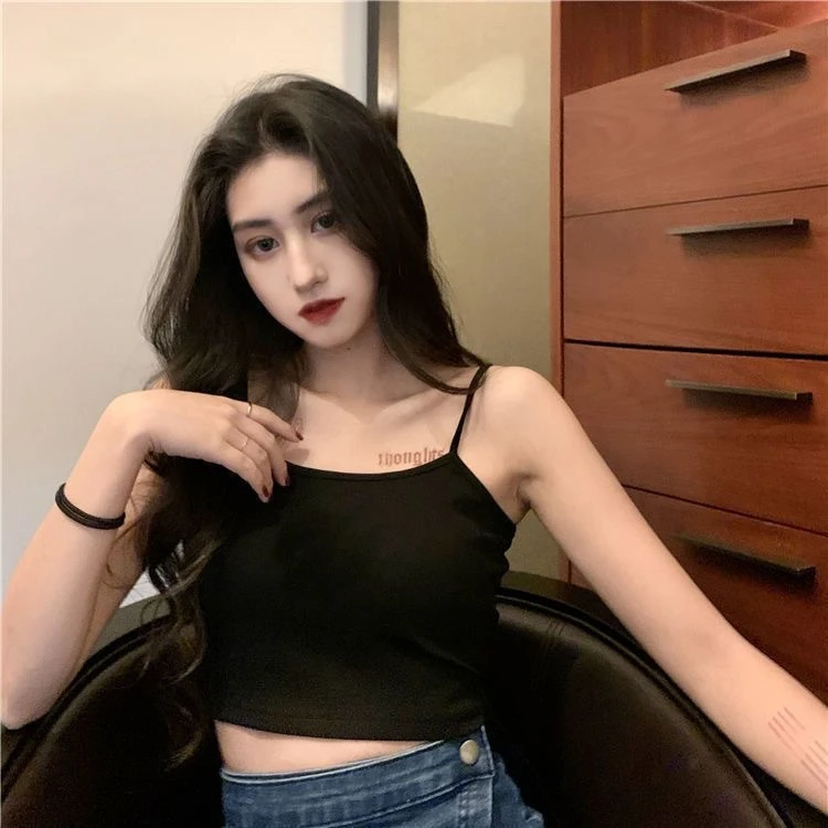 福利品夏季短款吊带黑色外穿背心女无袖性感百搭小背心女抹胸吊带