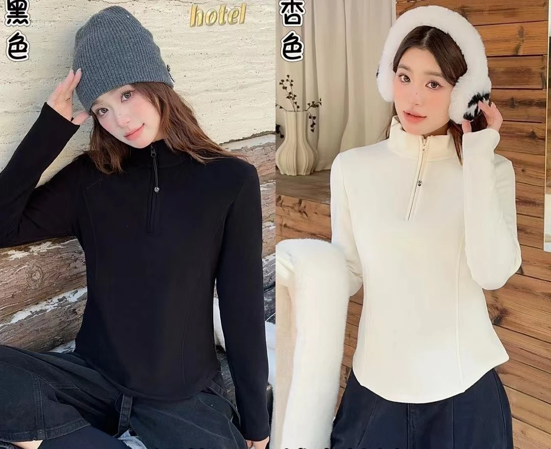 拉链款·双面绒感～打底衫T恤·衣长约58