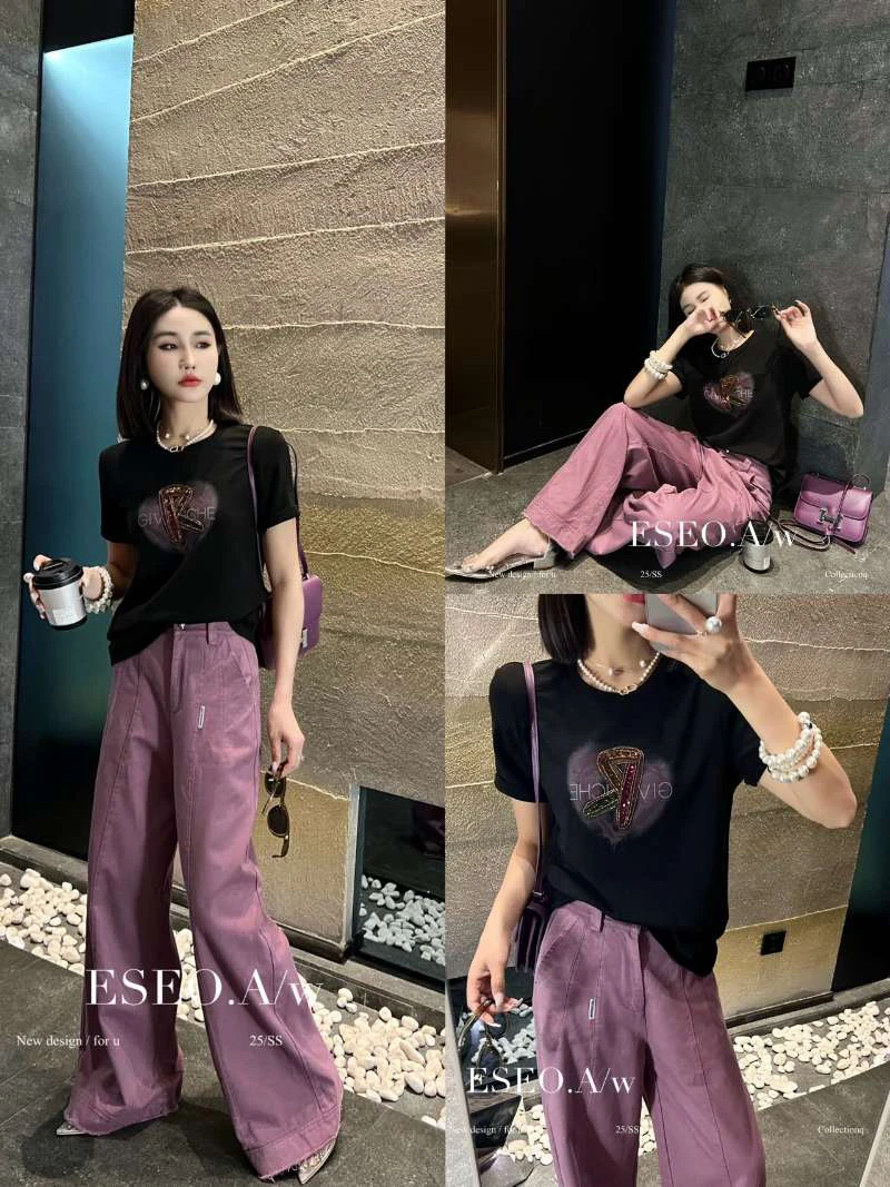 短袖字母时尚T恤心形ins春夏韩版百搭印花