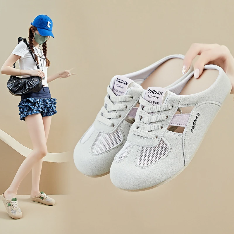 2025夏季半托小白鞋新款韩版女学生网面透气休闲板鞋3907