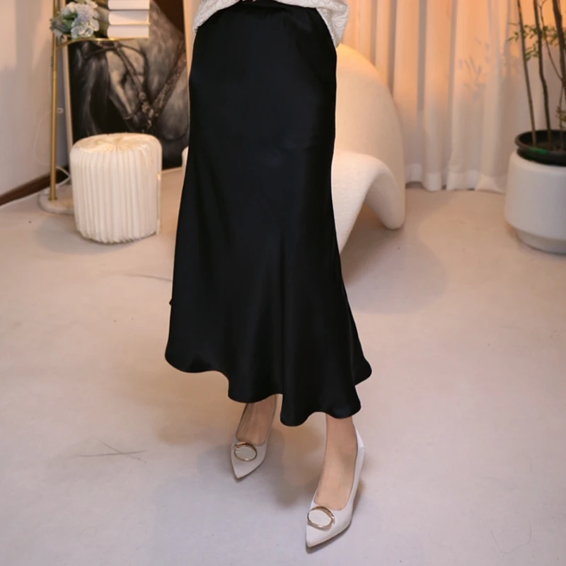 新款立体斜裁桑蚕丝半身裙鱼尾裙 Q983002