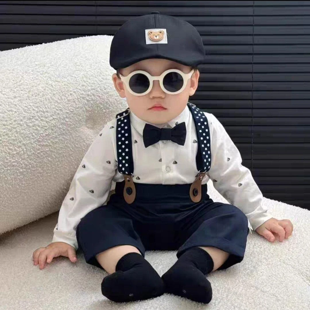 YeeHoO英氏【断码】春秋男童绅士周岁礼服衬衫帅气宝宝长袖背带裤两