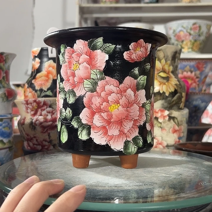 景德镇幸运花盆手绘韩式花盆
