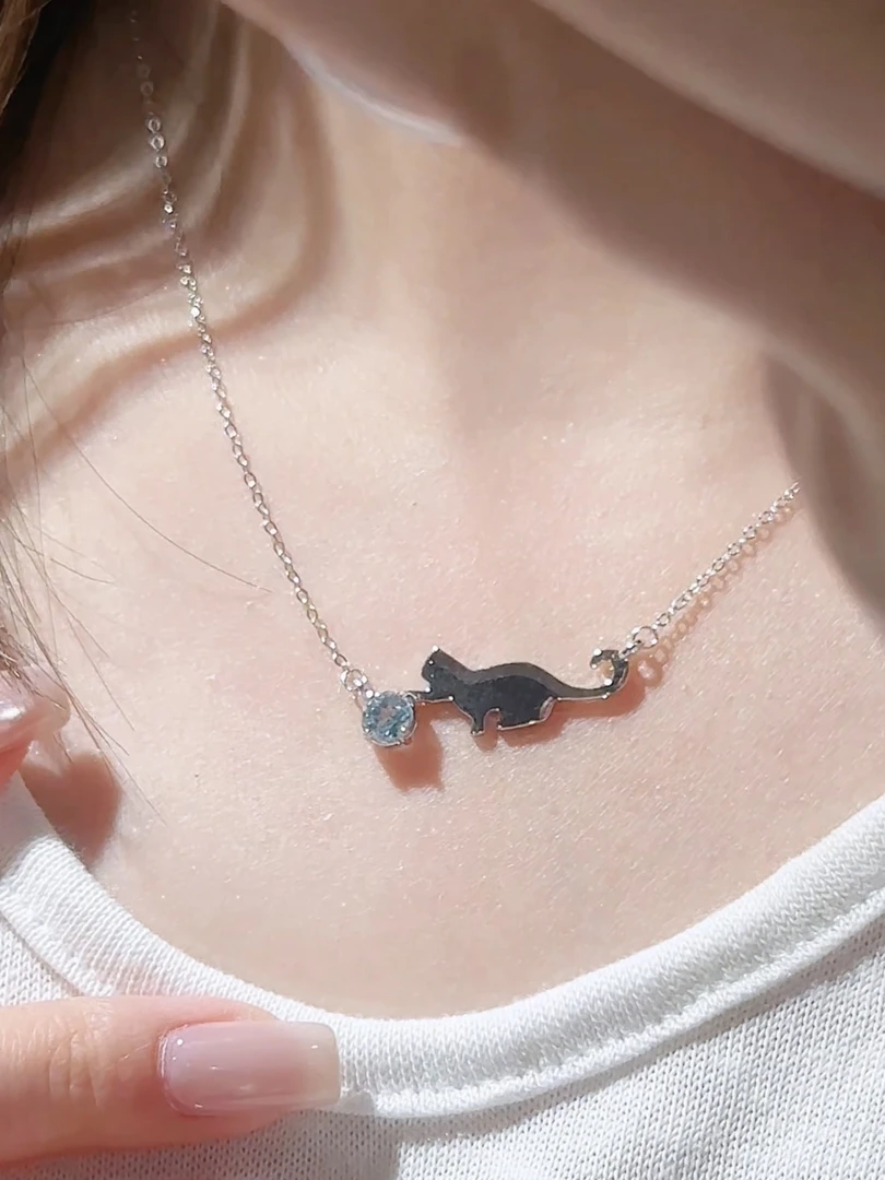 链子925银 【玩球的猫】蓝托帕s925银项链