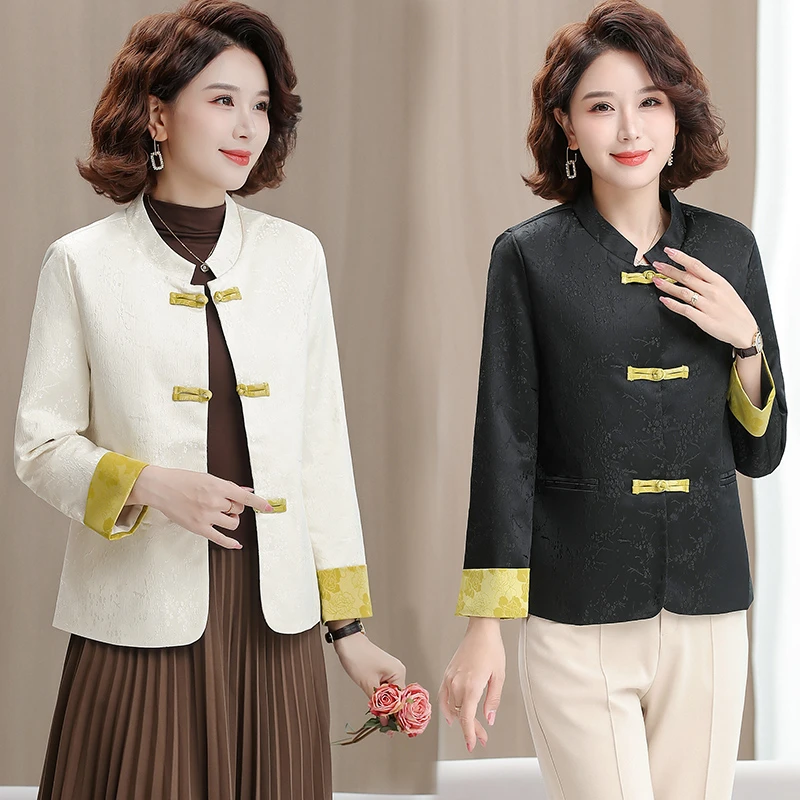新中式春秋外套复古小香风上衣年轻妈妈装小西服