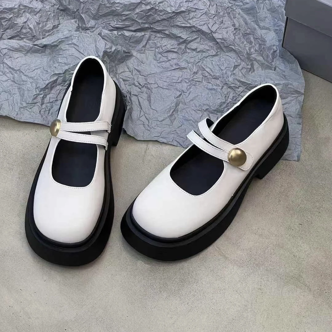 圆头浅口乐福鞋法式珍珠玛丽珍鞋玛丽珍鞋中跟一字式扣带