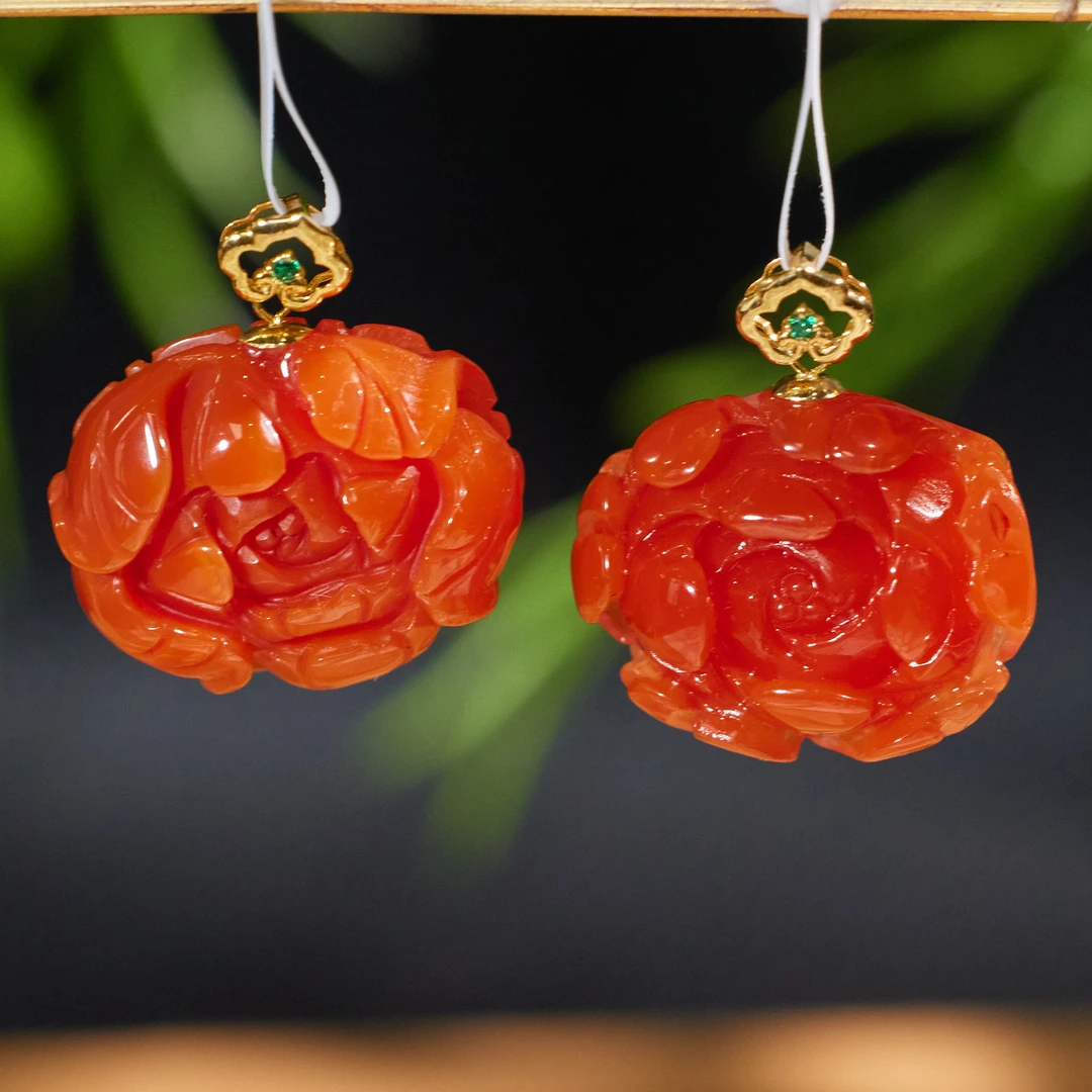 非遗好物分享【歪歪】18K南红牡丹花吊坠（多样性发一）XB-N7616