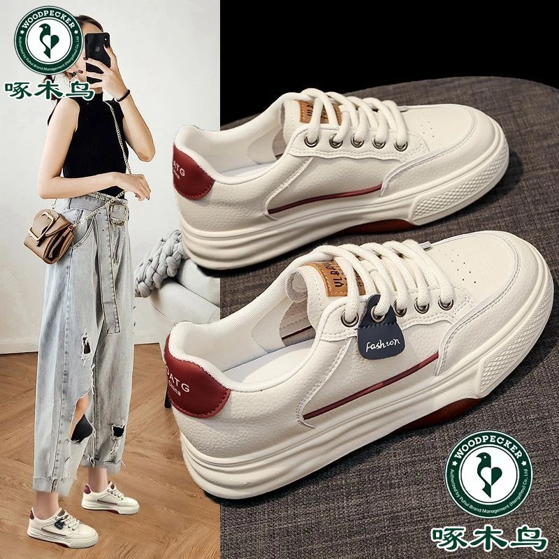 爆款厚底小白鞋女2025季新款圆头系带百搭板鞋学生运动休闲D-5