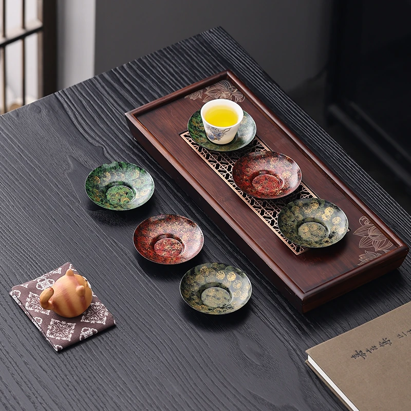 老铁漆器茶杯垫杯托杯垫茶道配件手工中式隔热垫日式禅意茶杯托碟