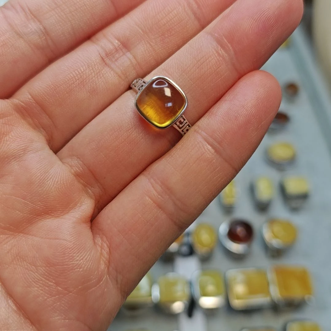 琥珀银S925镶嵌戒指