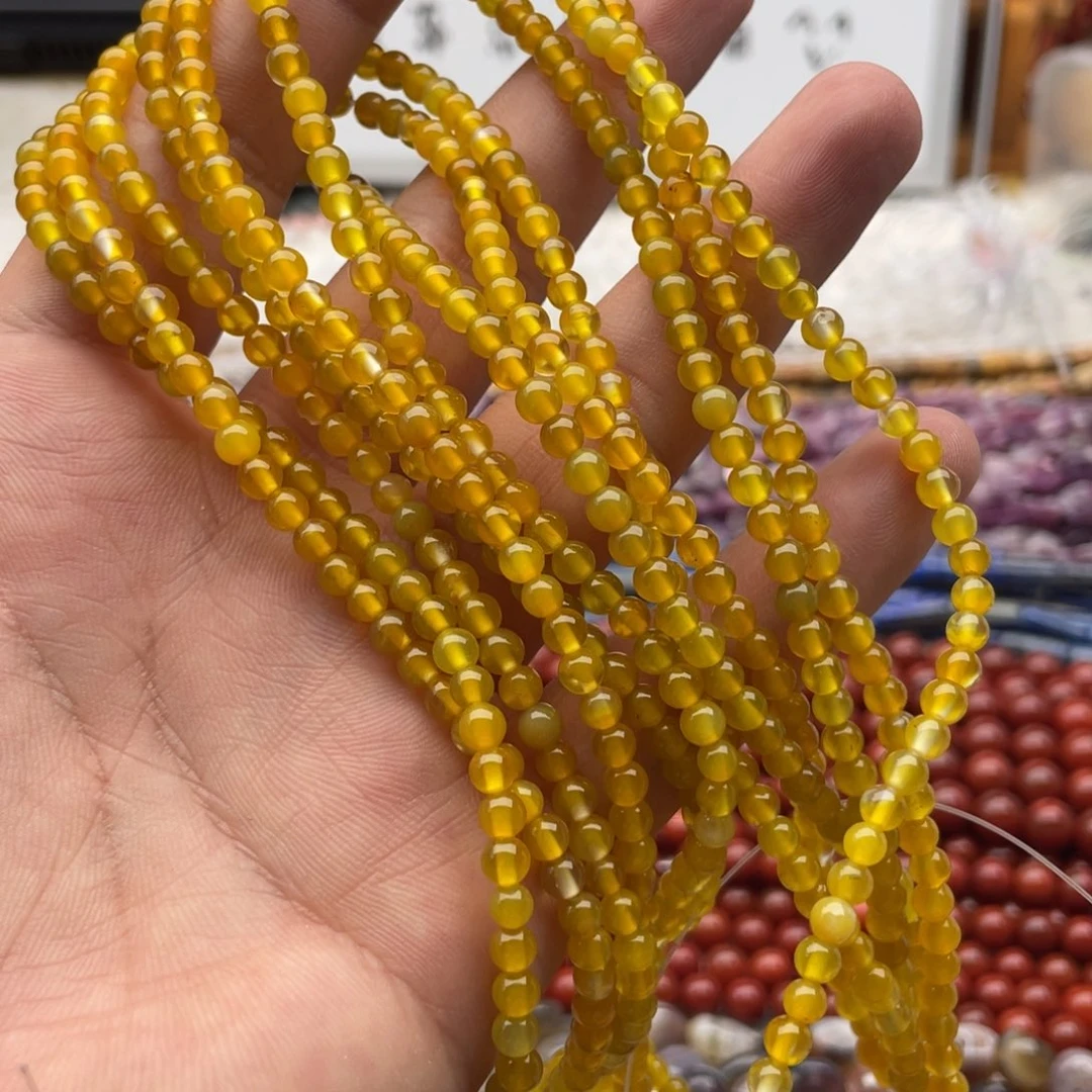 玛瑙/玉髓合金珠宝半成品一条装卡4mm黄玛瑙圆珠