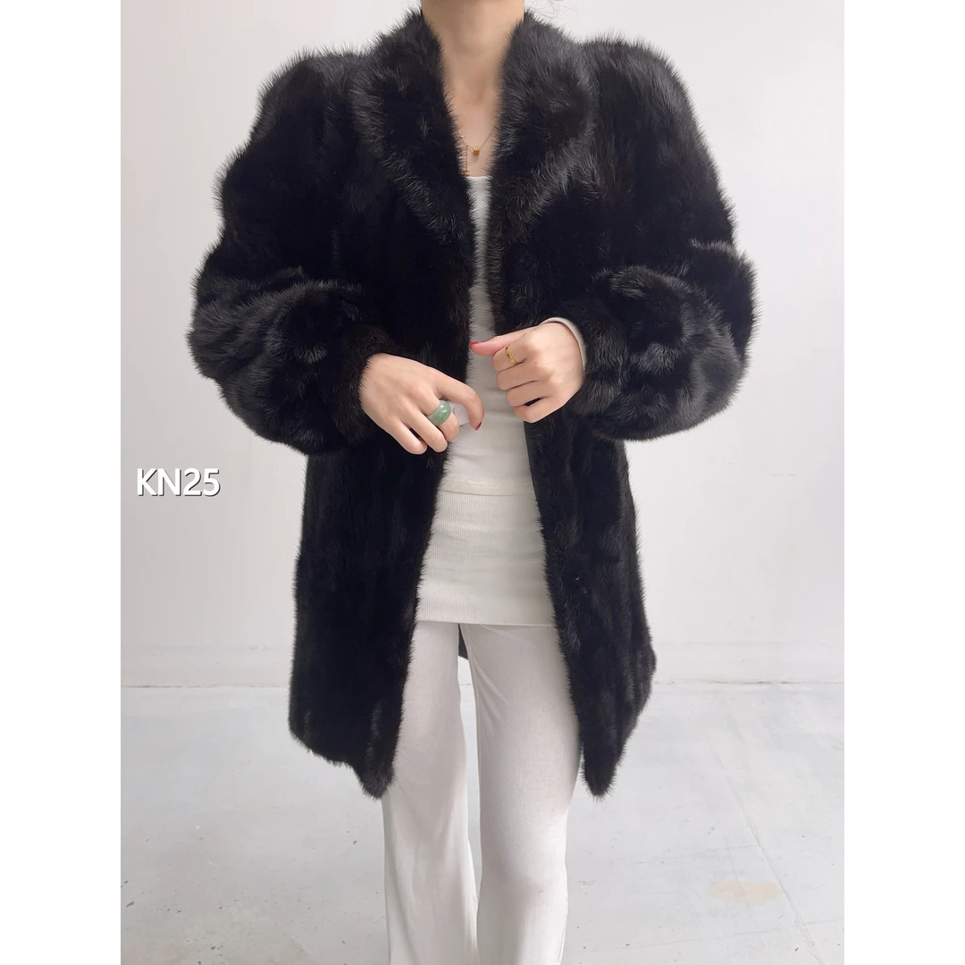 【KN25】S 本黑色中长款逆毛水貂女（肩39胸100衣81袖59）37025