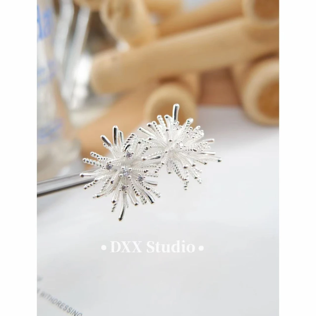 铜合金锆石耳饰 小众设计银色系烟花耳饰45575