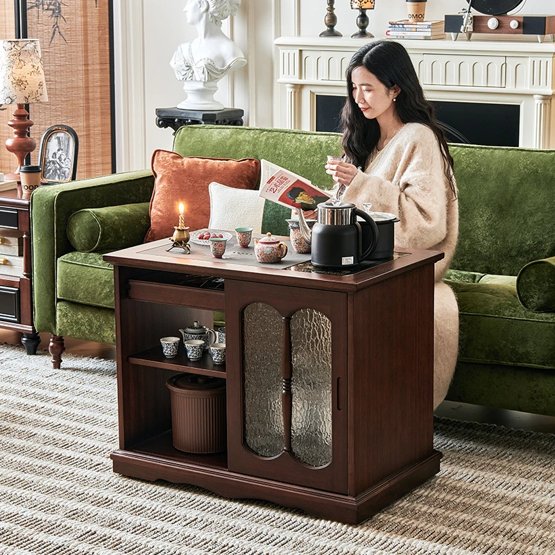 复古风可移动茶桌边柜家用泡茶烧水壶一体全自动茶桌侧边茶水柜