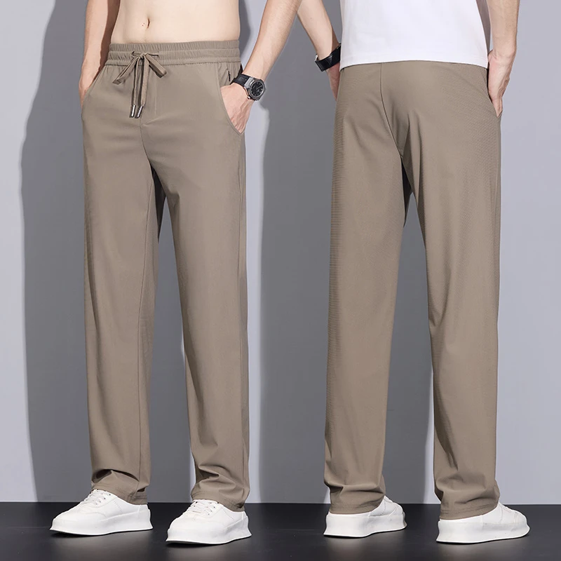 2025男士夏季薄款透气舒适四面弹冰丝裤纯色百搭简约休闲裤男