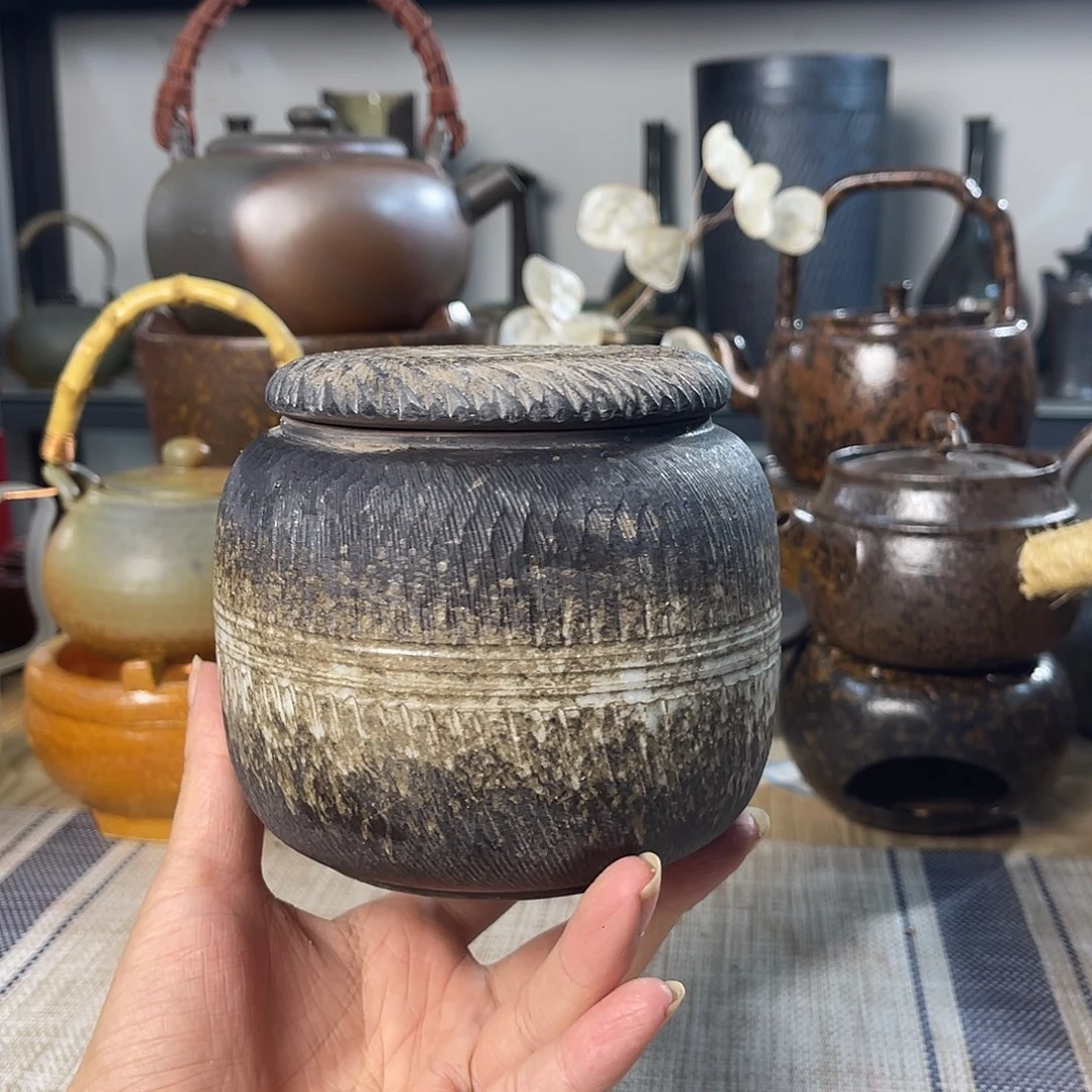 壶紫砂粗陶实用茶叶罐