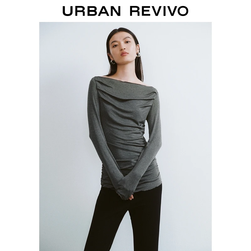 UR2026春季新款女装气质一字领荡领修身T恤UWG450161+