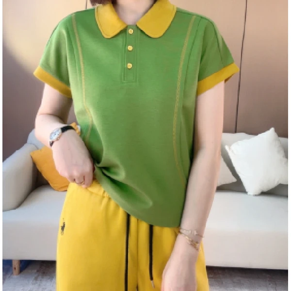 2561夏季新纽扣气质百搭简约翻领女装短袖4.8